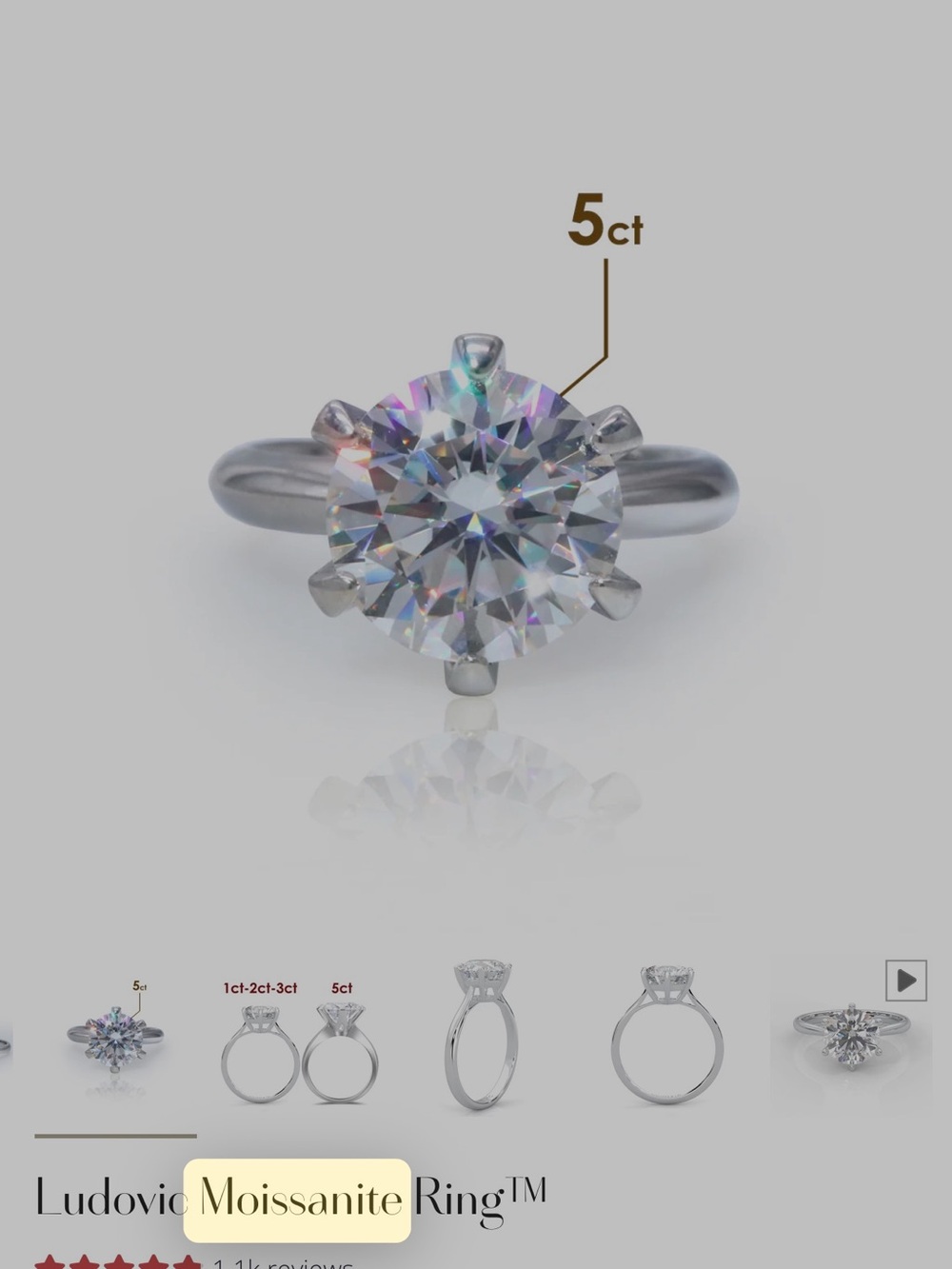 Ludovic Moissanite 5ct Solitaire Ring In Silver